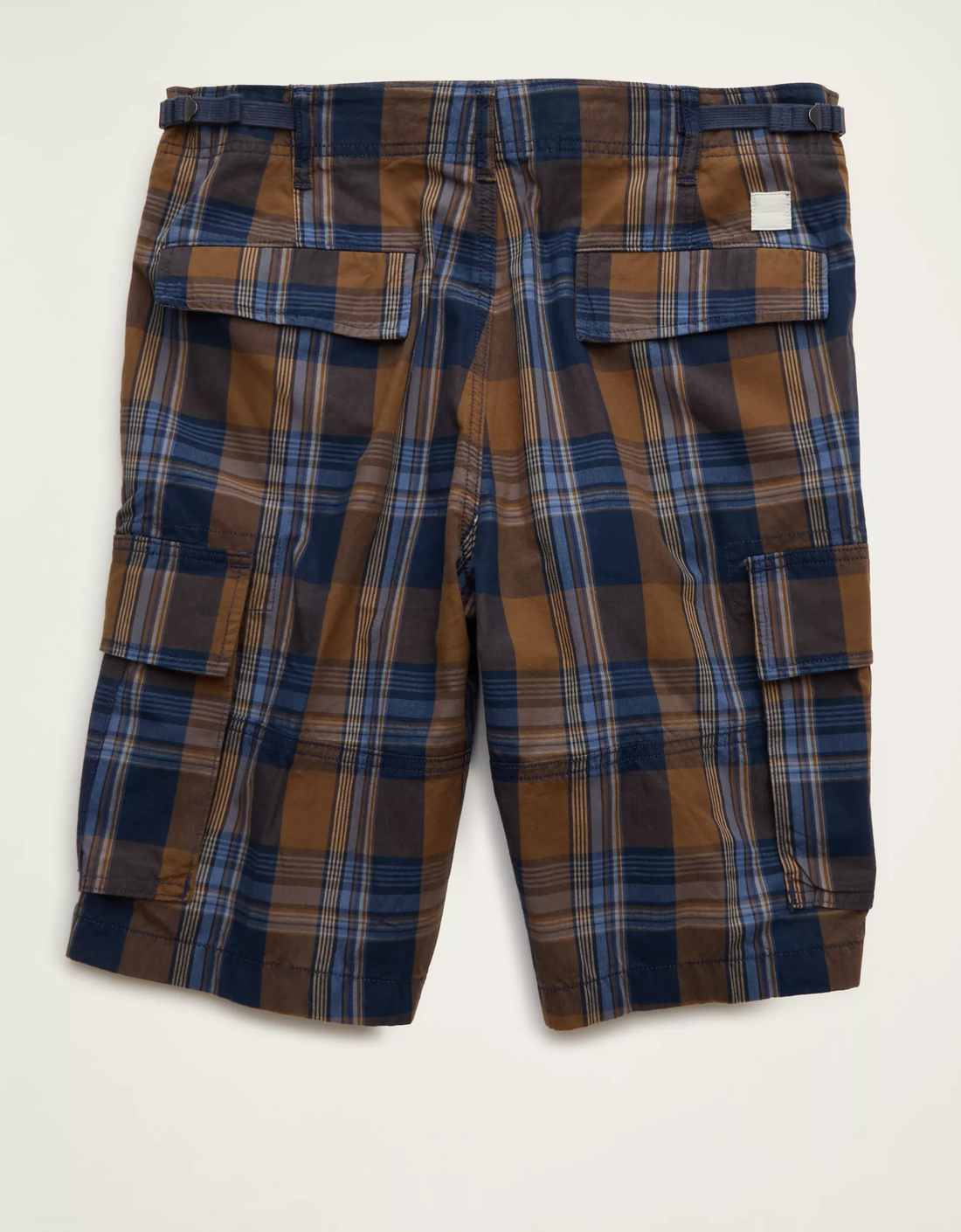 Washed Plaid Adjustable Waist Tab Cargo Men's Shorts With Multi‑Pocket Layout