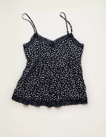 Lace‑Trim Adjustable Strap Cami Crop Top With Gathered Waist Detail