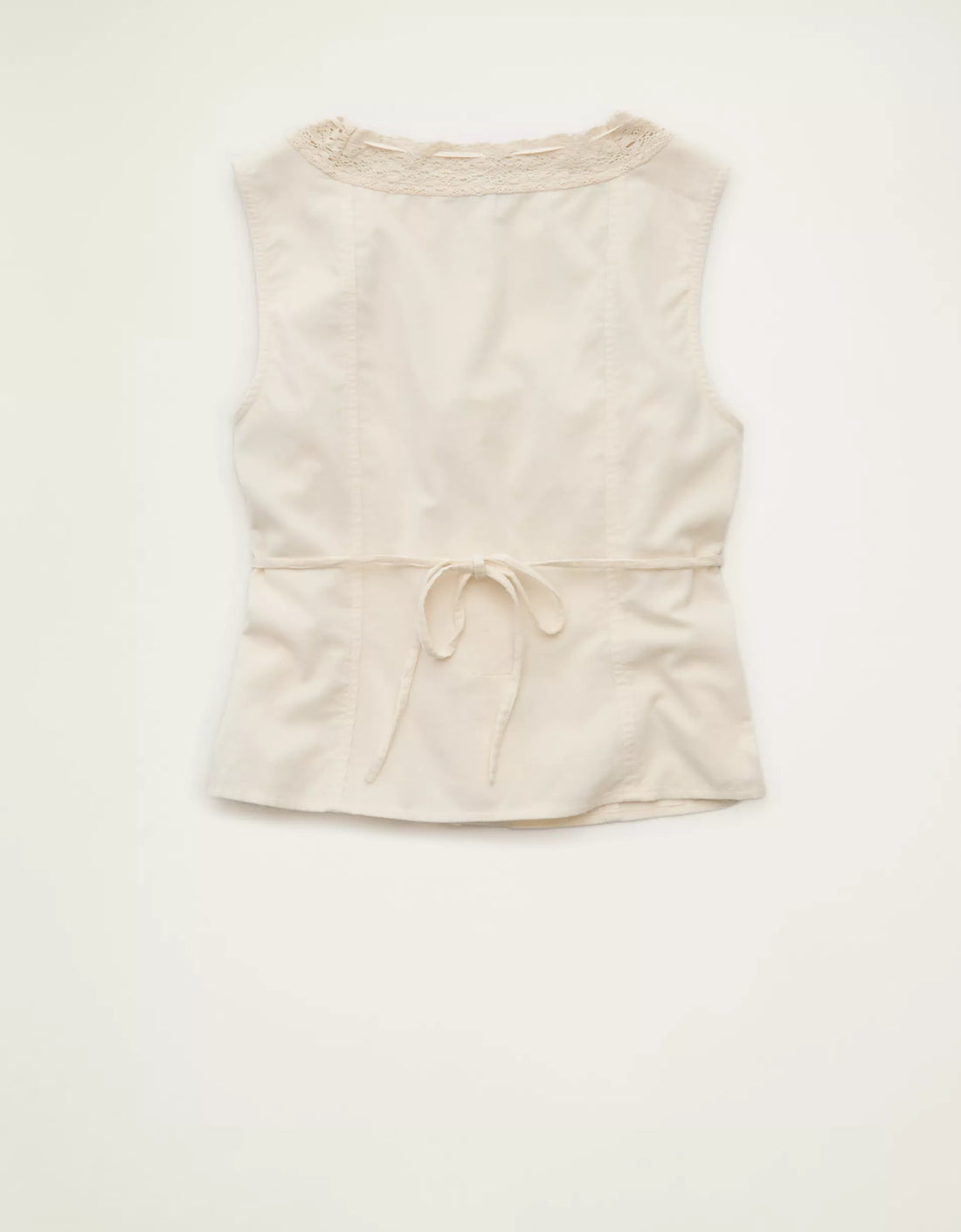 Lace‑Trim Scoop Neck Sleeveless Crop Top With Button Placket And Front Tie